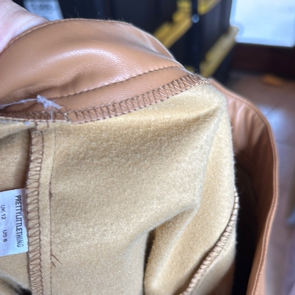 PrettyLittleThing Camel Faux Leather Split Hem Skinny Pants Size 8 - Picture 8 of 9